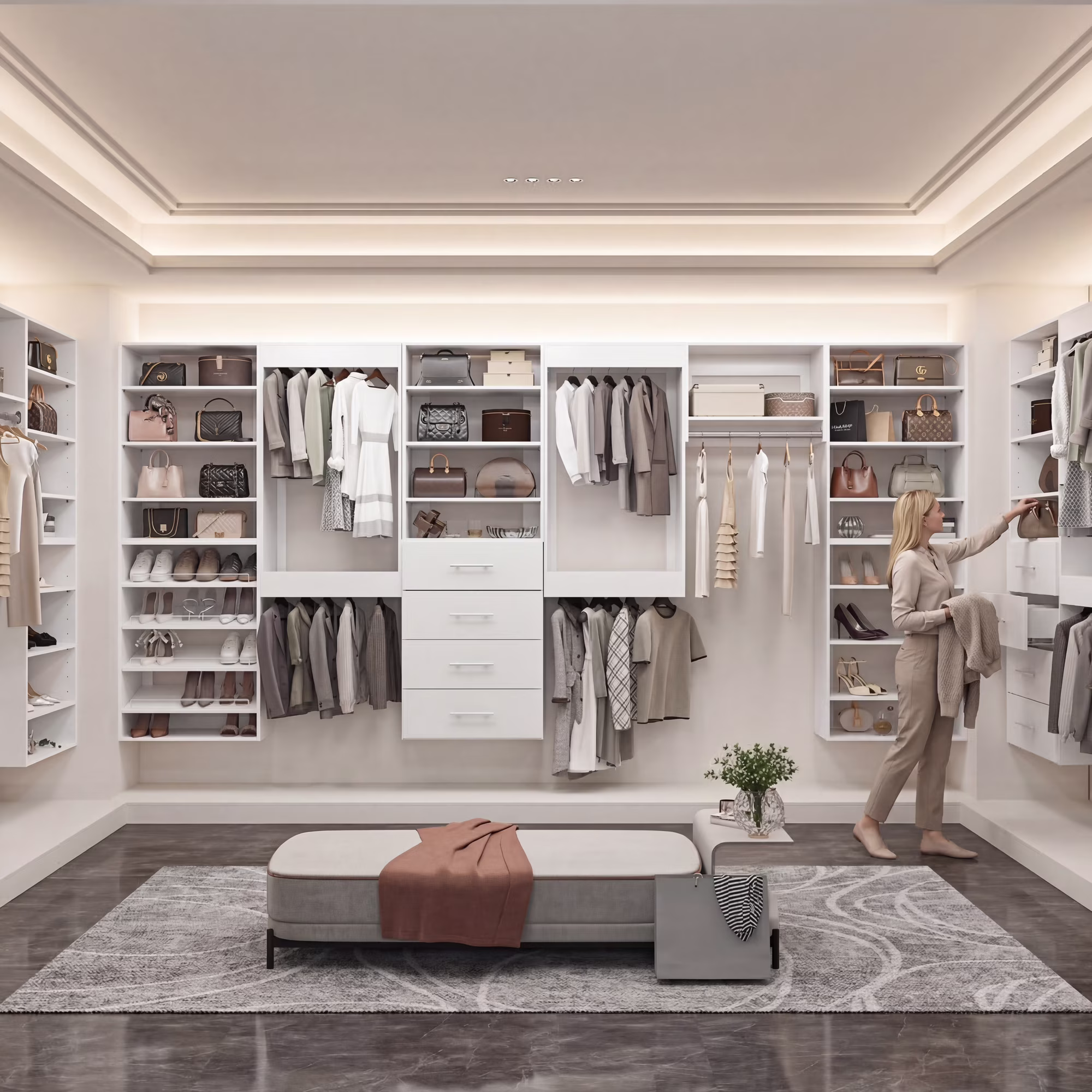 thumbnail image 2 of Tall Hanging Modular Closet System, Wall‑Mounted Closet Organizer with Storage Shelf and Garment Hanging Rod, 19.5" Wide, White, 2 of 7