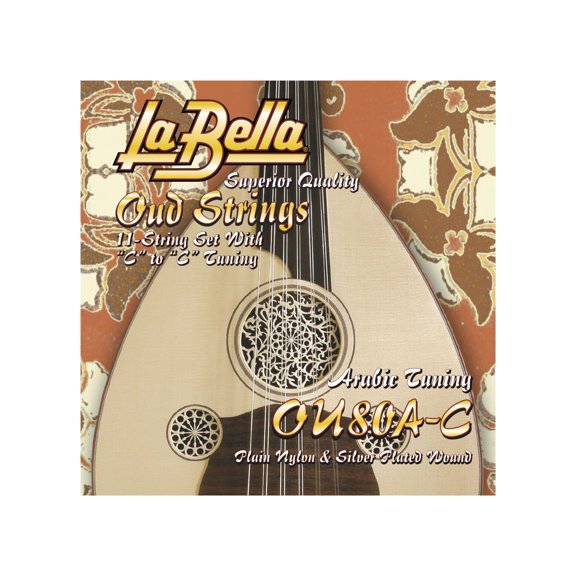 La Bella OU80A-C Oud String 12- String Set Arabic CC Tuning Plain Nylon Silver Plated Wound 27-43