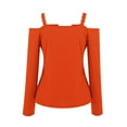 thumbnail image 4 of VERUGU Women Off Shoulder Blouse Shirt Long Sleeve Casual Tunic Tops Plain V-Neck Pullover Plus Size Tops Orange 3XL, 4 of 5