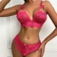 thumbnail image 5 of Gibobby Sujetador De Encaje Para Mujer Lencería de dos piezas para mujer, sexy con encaje floral, escote en V profundo, brasier inalámbrico y tanga exótico(Rosa caliente, M), 5 of 5