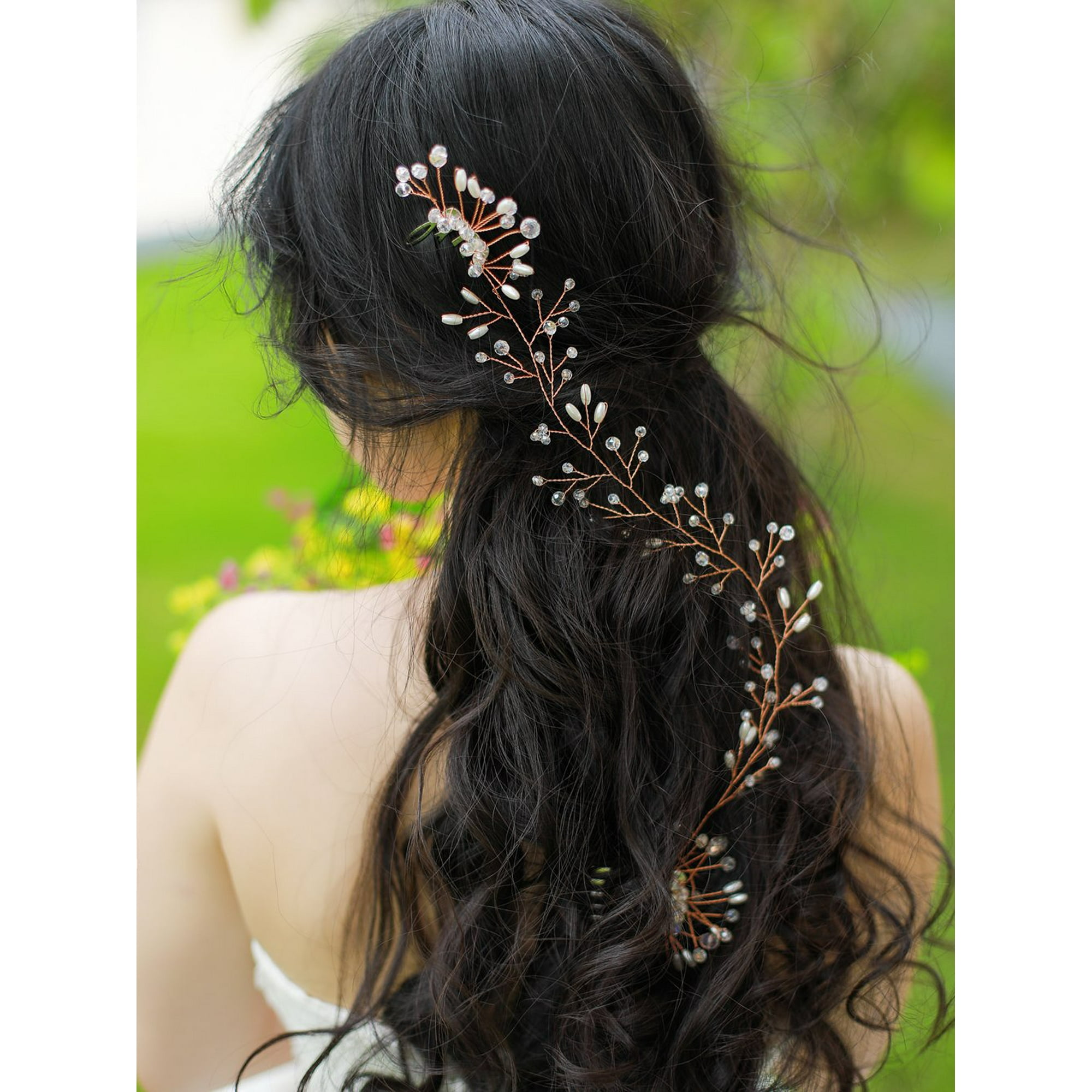 Bride Rose Gold Pearl Headband Wedding Hair Accessories Crystal Hair Vine Headband Wedding Hair Comb Evening Party Hair Piece for Women