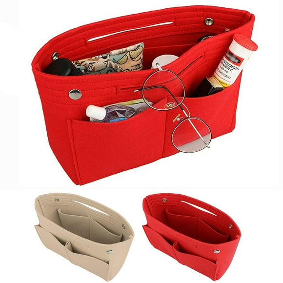 Amerteer Purse Organizer Insert Bag Organizer, Bag in Bag, Perfect for Speedy Neverfull and More,Felt Purse Insert Bag, Base Shaper,Tote Organizer Insert/Multi-Pocket Handbag Shaper(Red)