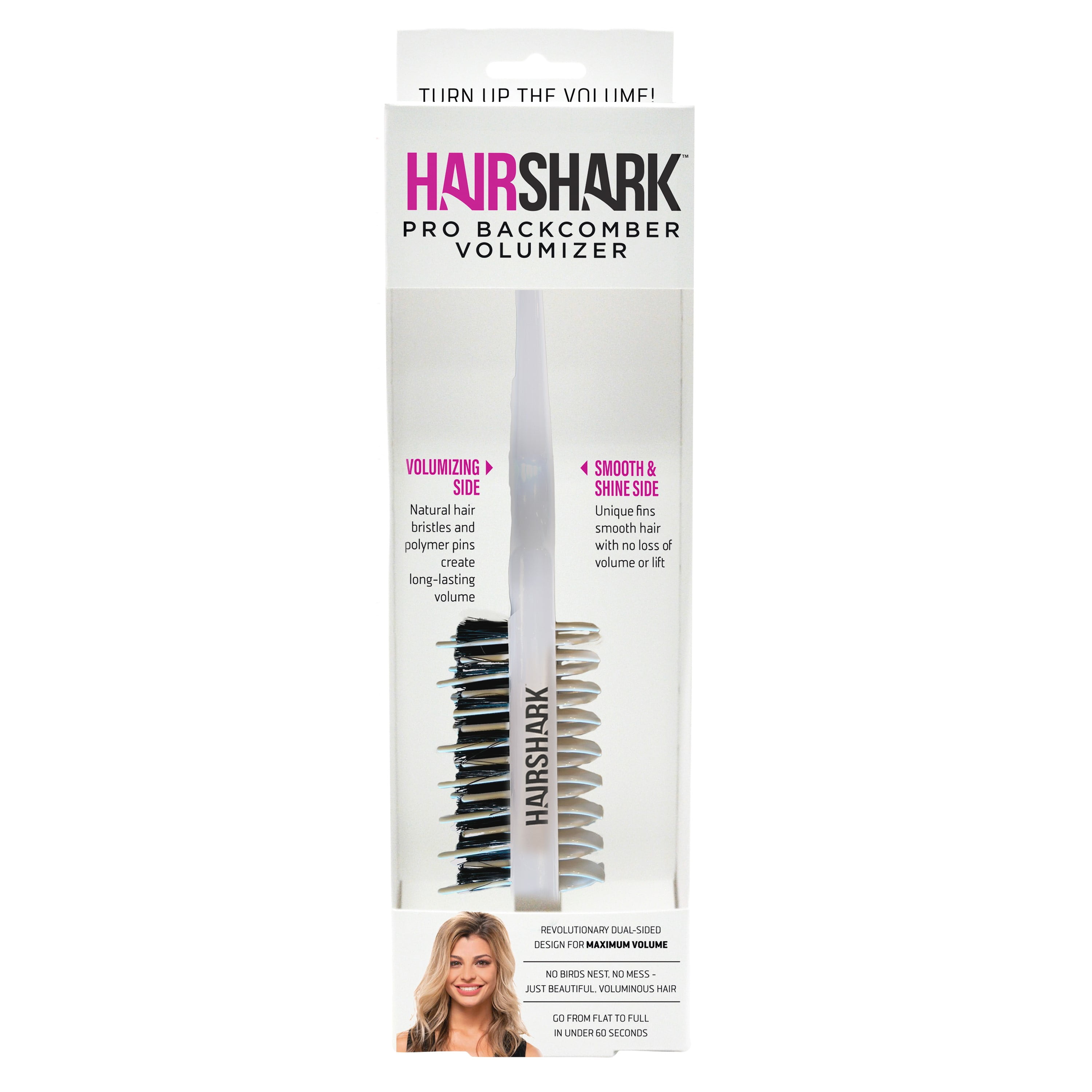 HAIRSHARK Pro Backcombing Professional 10' Square 3-in-1 Boar Bristle Teasing Detangling Hair Brush, White