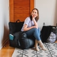 thumbnail image 4 of Big Joe Dorm Bean Bag Chair with Drink Holder and Pocket for Teens and Kids, Black Vegan Leather, 3 foot Gaming and Reading Nook Seat, Refillable, 4 of 8