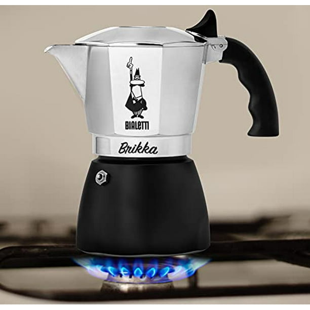 Bialetti - New Brikka, Moka Pot, la seule cafetière capable de produire un  espresso riche en crème, 4 tasses (5,7 oz), aluminium et noir 