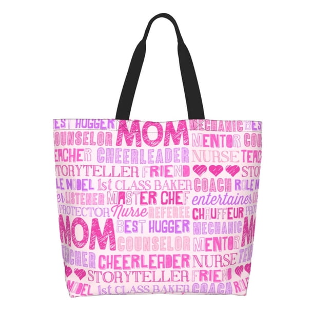 Balery Best Mom ever Bolsa Tote Estilo Estético con Cremalleras, Bolsa de Hombro, Bolsa de Compras Grande y Plegable