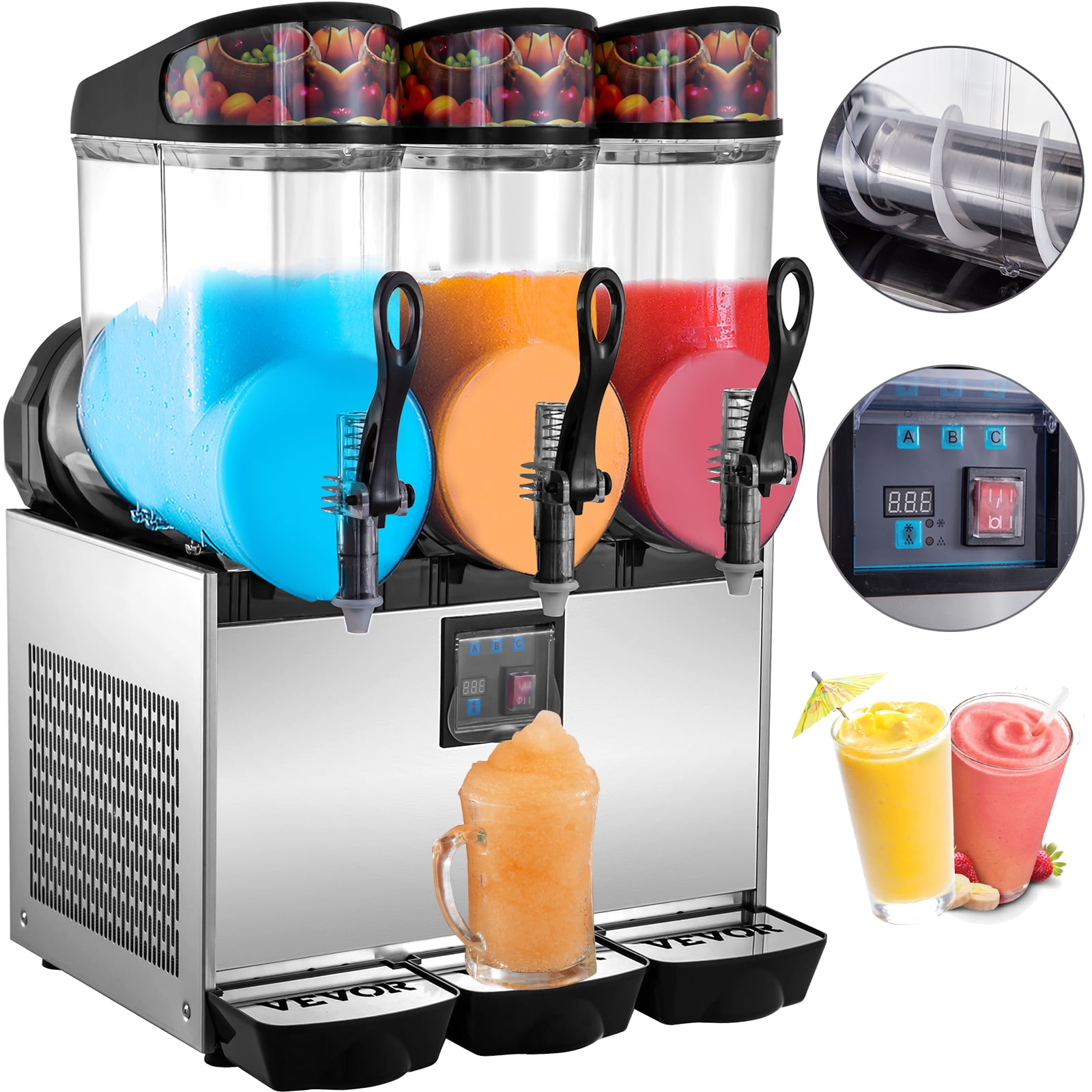 24L Sliver Happybuy 110V Commercial Slushy Machine 1600W 12L x 2 Tank Stainless Steel Margarita Smoothie Frozen Drink Maker Perfect for Ice Juice Tea Coffee Making 