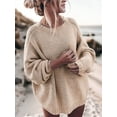 thumbnail image 4 of Women'S Oversized Sweaters Batwing Sleeve Mock Neck Jumper Tops Chunky Knit Pullover Sweater Khaki L, 4 of 9