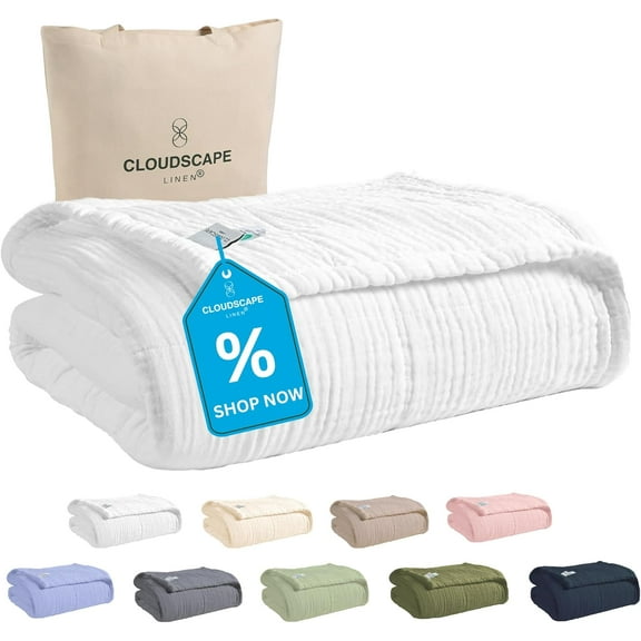 100% 8 Layer Cotton Muslin Blanket King Size for Adult, Lightweight & Breathable, All Season Oversized Blanket for Bed, fits California King, 92x108