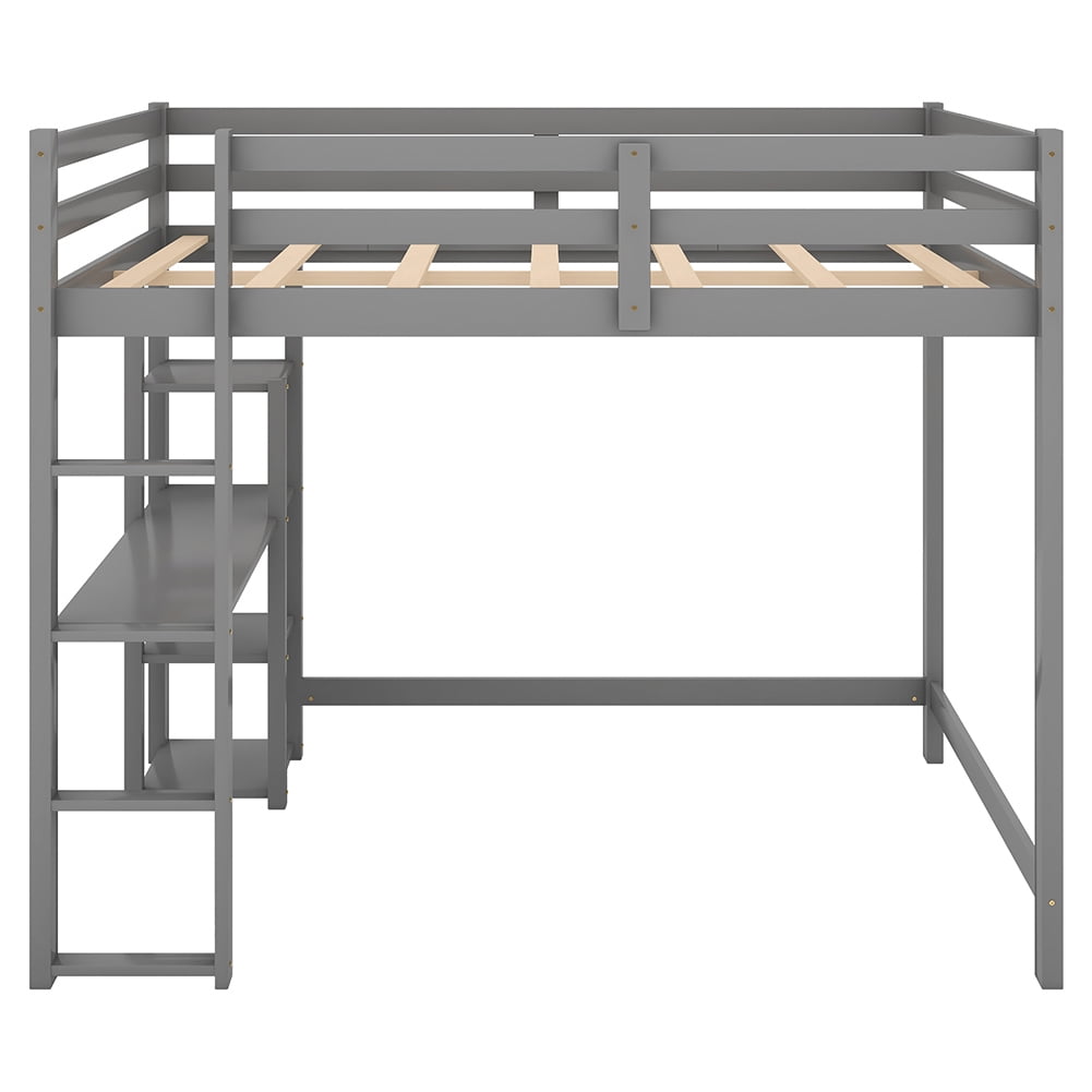 Kadyn Full Size Loft Bed with Built-in Desk and Shelves, No Box Spring Needed, Gray Kadyn Full Size Loft Bed with Built-in Desk and Shelves, No Box Spring Needed, Gray