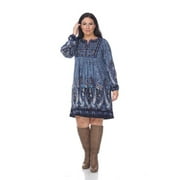 White Mark PS861-02 1XL Plus Size Apolline Embroidered Sweater Dress 02, Blue - Extra Large