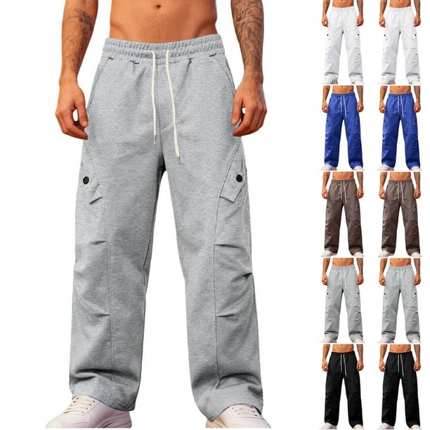 RKSTN Men's Cargo Joggers Sweatpants Oversized Drawstring Elastic Waist Athletic Pants Mens Casual Solid Plus Size Relaxed Fits Running Workout Gym Track Sport Hiking Wide Leg Sweatpant with Pocket