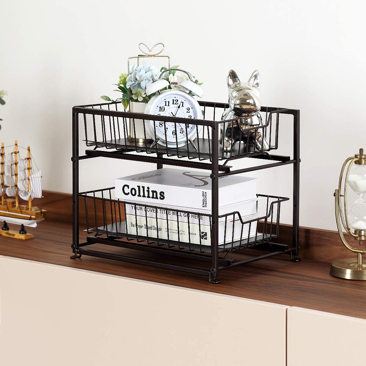Bronze Pull Out Cabinet Organizer Coralov 2 Tier stackable Under Sink Cabinet Sliding Basket Organizer Cabinet Rack 15inch Drawer Bronze Pull Out Cabinet Organizer Coralov 2 Tier stackable Under Sink Cabinet Sliding Basket Organizer Cabinet Rack 15inch Drawer