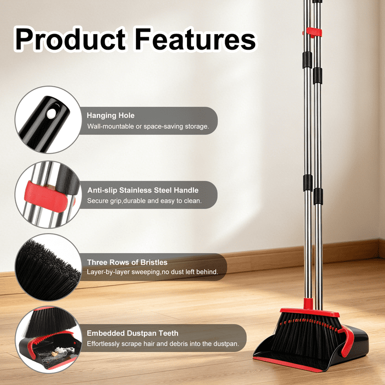 TAIMASI Broom and Dustpan Set, 52" Adjustable Handle photo 7