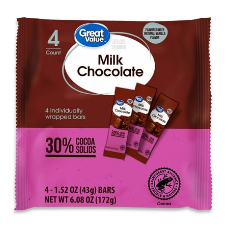 Great Value Milk Chocolate Bars, 6.08 oz, 4 Count