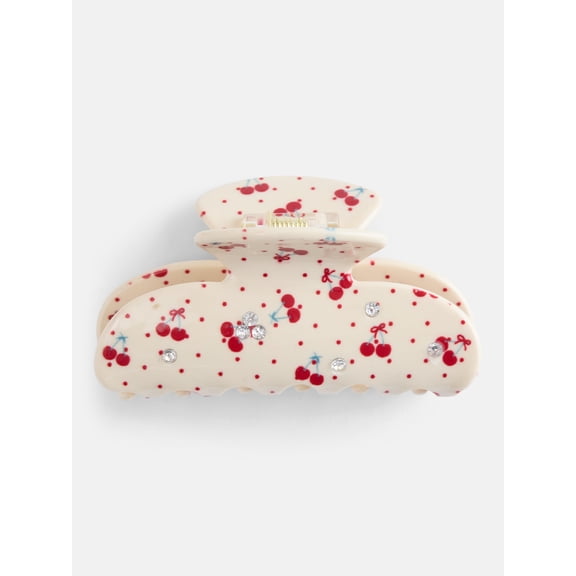 Wonder Nation Girls Cherries Claw Hair Clip, 1-Piece, White/Red