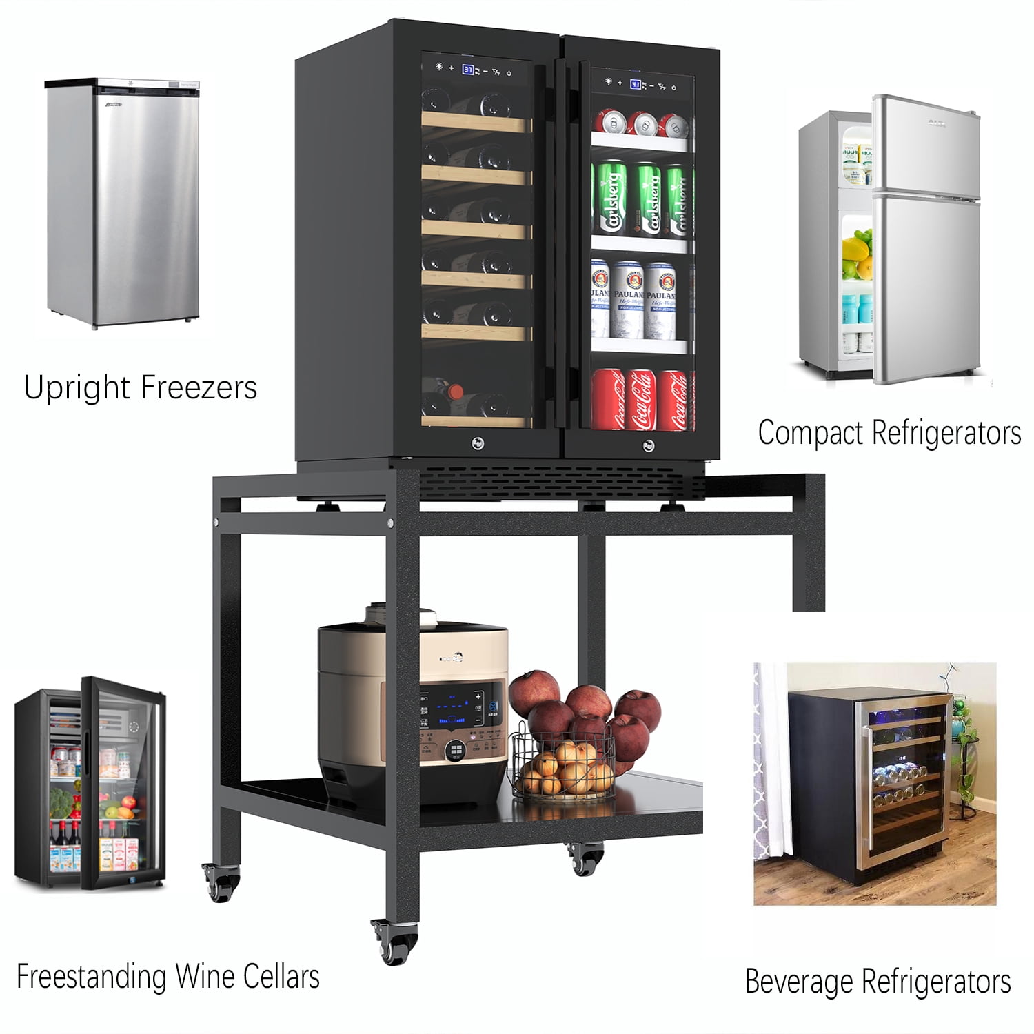 Mini Fridge Stand with Wheels,Microwave Stand,Mini Fridge Stand with Storage,Mini Fridge Table,Microwave Stand with Storage,Organizer for Dorm, Apartment, Office, Bedroom,23.2"H*22.4"W*22.4"D