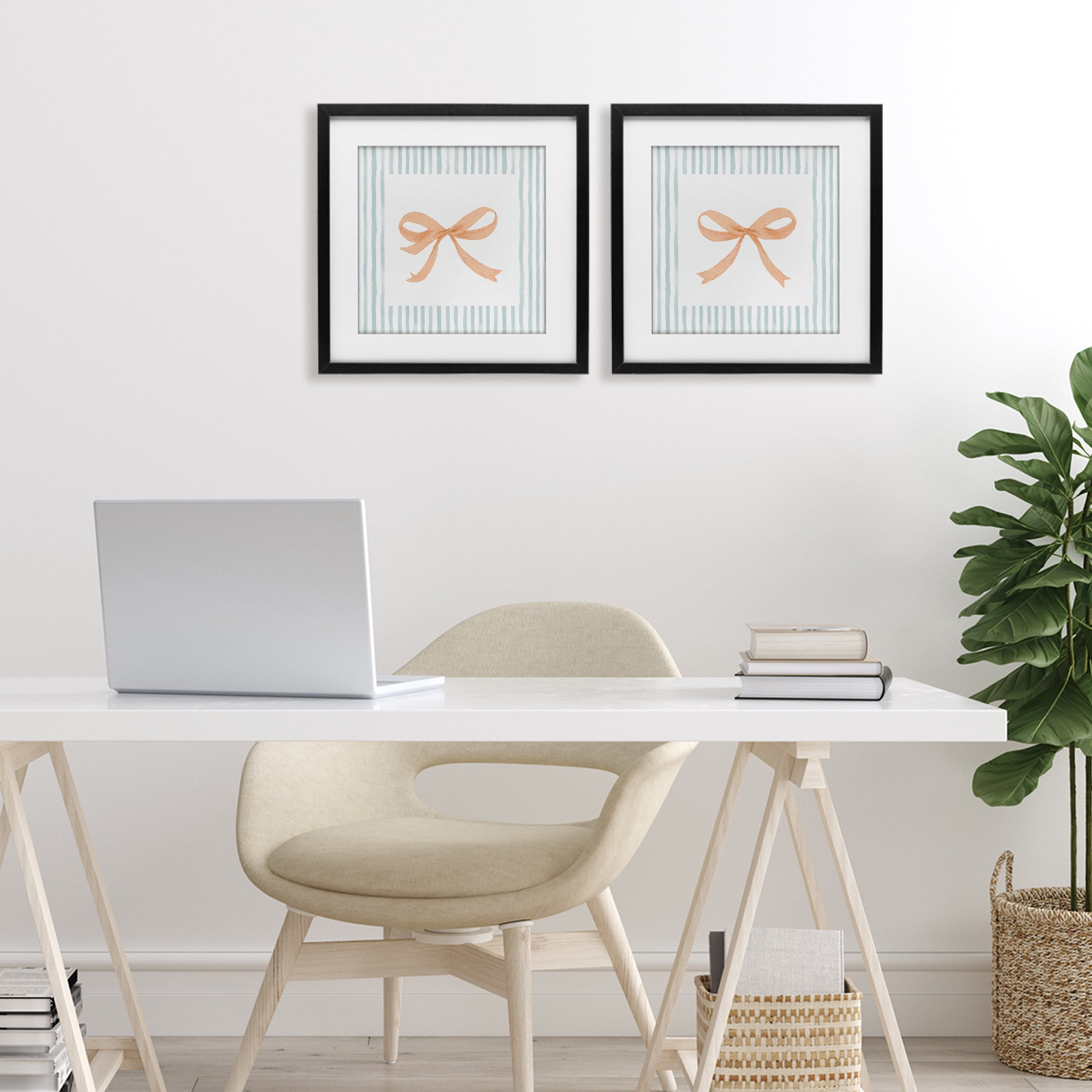 Stupell Industries Orange Bows and Blue Stripes 2 Piece Black Framed Print Under Glass Set, design by Patricia Pinto
