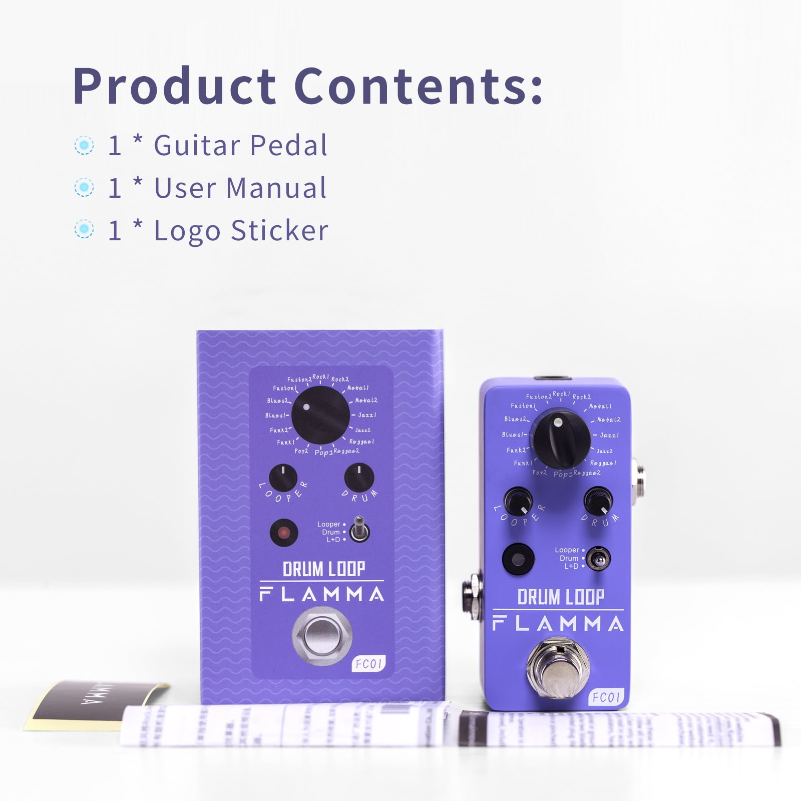 FLAMMA FC01 Drum Machine Phrase Loop Pedal Guitar Pedal16 Drum Groove 20 Minutes Looper Capacity