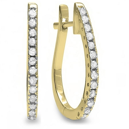 0.23 Carat (ctw) 10K Yellow Gold Round White Diamond Ladies Hoop Earrings 1/4 CT