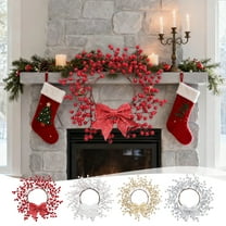 Christmas Red Berry Wreath - UV-Protected Artificial Holly Vine Door Hanging, Lifelike Red Berries with Realistic Texture, Reusable Wreath for Window, Doorway, Porch & Fireplace, 12.99in, Silver