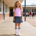 thumbnail image 5 of Nskgu Kids Short Sleeve T Shirt and Denim Skirt Set with Matching Socks 3 Piece Casual Outfits for Girls Summer Daily Wear, 5 of 7