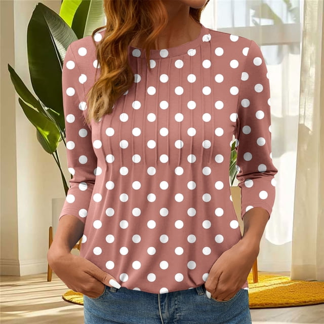 Heisall Women's T-Shirts 3/4 Sleeve Round Neck Loose Casual Striped Non-positional Print Spring/Autumn Fashion