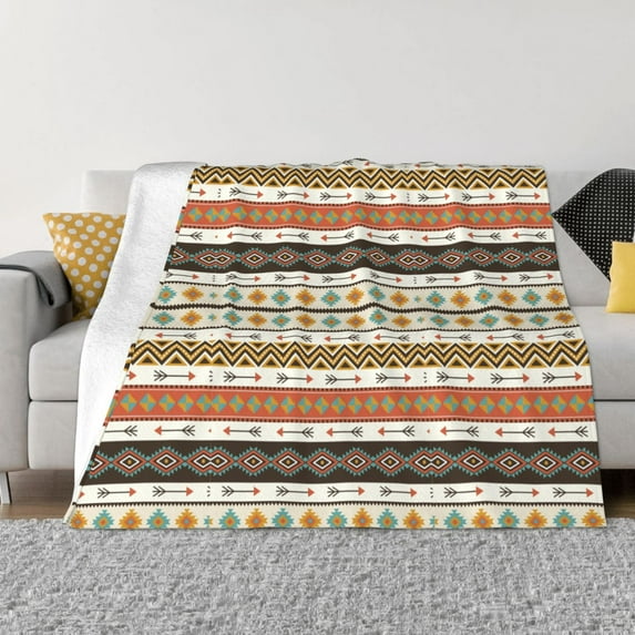 XMXT Throw Blanket, Retro Boho Aztec Tribe Print Machine Washable Blankets for Sofa, 60 x 50 inches Multicolor