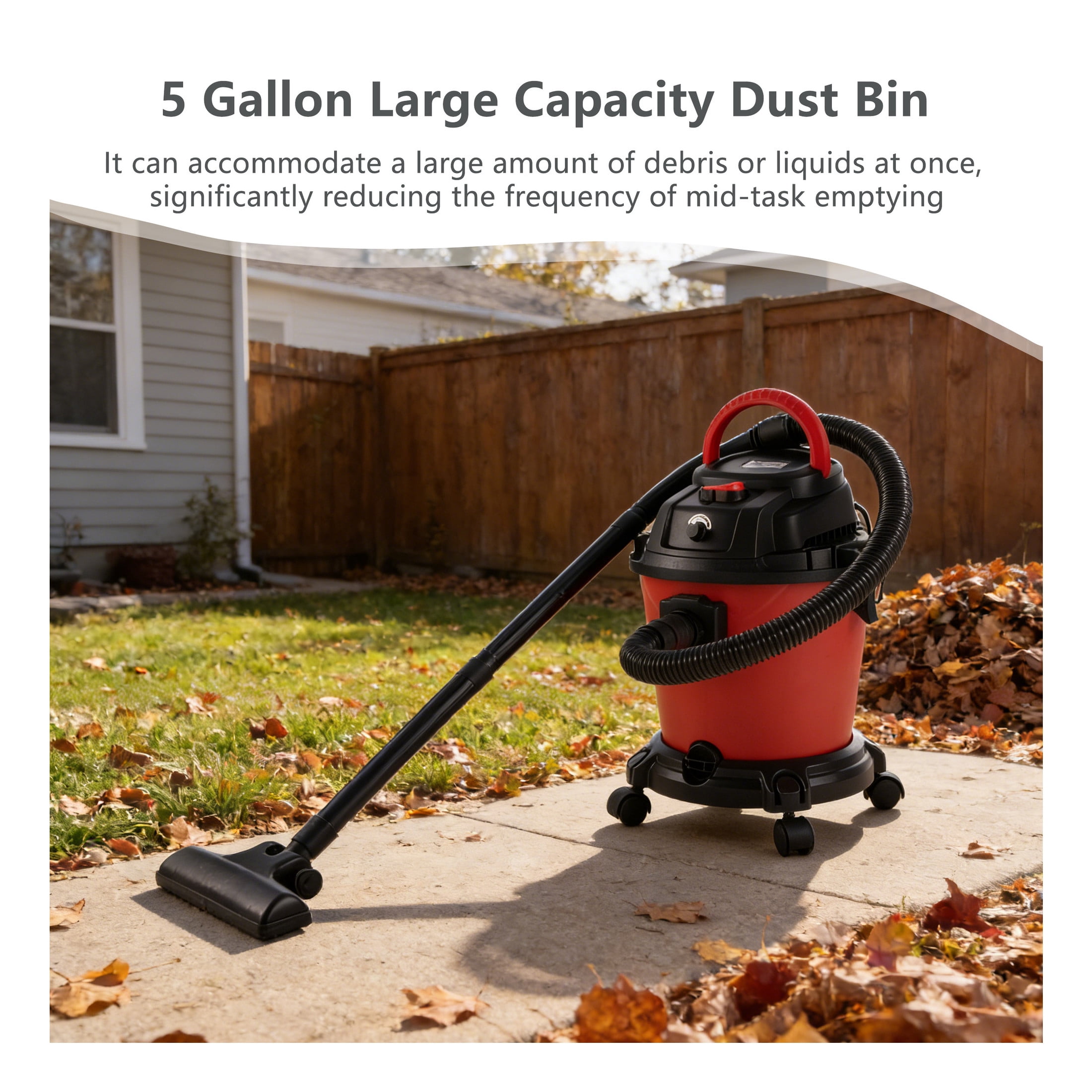 GDF Studio 5 Gallon Wet Dry Vacuum, 4.3 Peak HP 3-in-1 Shop Vac with Blower Function, Black + Red