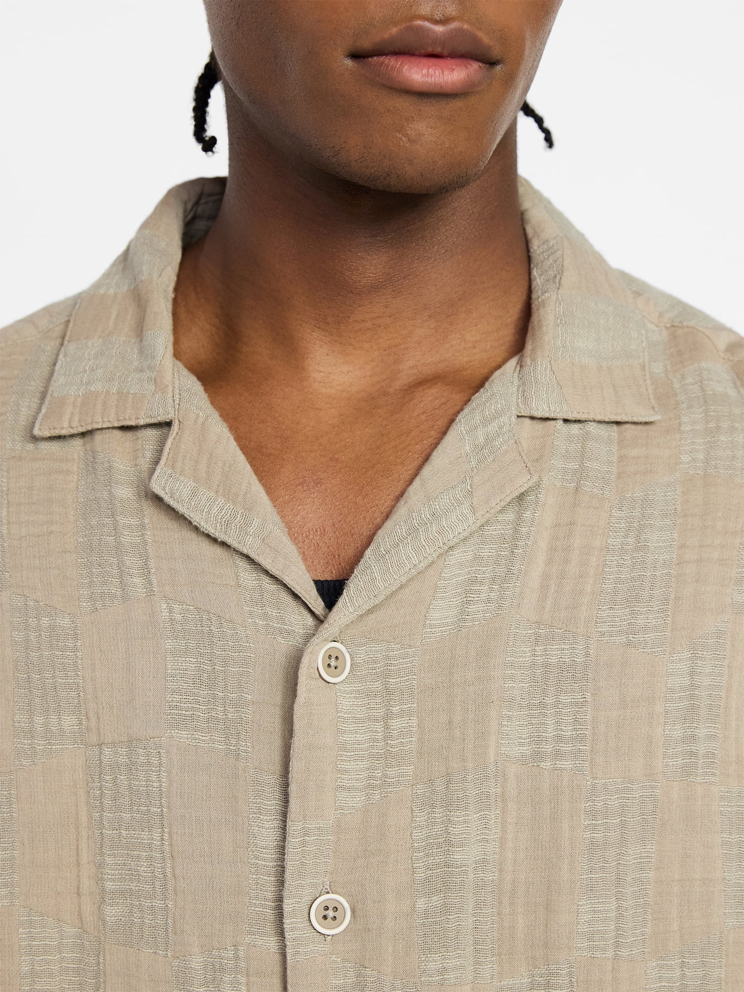 No Boundaries Check Gauze Shirt with Short Sleeves, Men's XS-5XL
