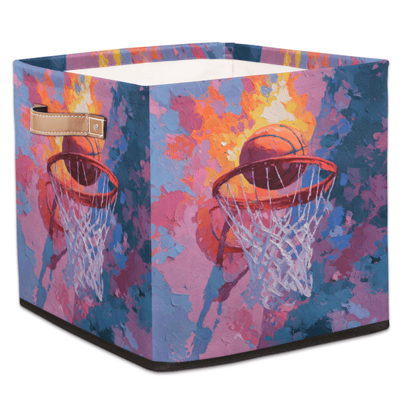 CURLYOOT Sports Basketball Fire Cube Storage Bin, 13 x 13 x 13 Storage Cube Bins for Organizing, Fabric Foldable Baskets with Handles for Closet, Shelves, Clothes