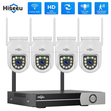 Hiseeu 3MP Wireless Outdoor Security System,4 CCTV PTZ Cameras with 2.4G WiFi,4K 16-Channel NVR,2-Way Audio, Color Night Vision, Human Detection,24/7 Surveillance-No HDD