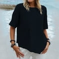 thumbnail image 2 of Cotton Linen Tops for Women Crew Neck Solid Summer Blouse Plus Size Irregular Hem Casual Comfy Short Sleeve T-Shirts, 2 of 4