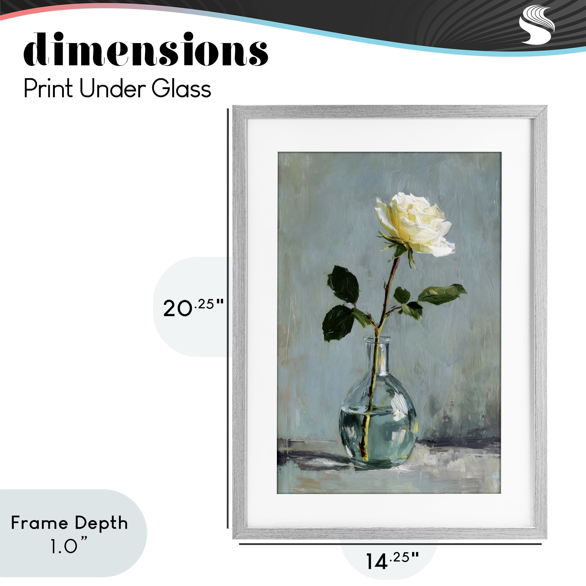 Stupell Industries Sweet White Rose in Vase Gray Framed Print Under Glass, design by Petal Prints Design