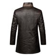 thumbnail image 3 of JUUYY Men's Leather Jacket 3/4 Length Faux Leather Coat Warm Winter Long PU Leather Jacket Lined Duster Solid Color Trench Coat Coffee S, 3 of 8
