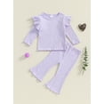 thumbnail image 4 of Miaouyo Baby Girl 2Pcs Fall Outfits Ruffle Long Sleeve Sport Print Tops + Flare Pants Set Toddler Clothes, 4 of 9