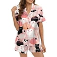 thumbnail image 3 of FASHOFT Womens 2 Piece Halloween Pajamas Set Soft Short Sleeve Button Down Sleepwear Top and PJ Shorts Loungewear Set Pink L, 3 of 8