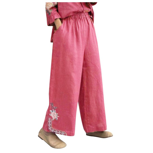 Pantalon Cargo Femme avec Poches Style Brodé Doux Rétro Pantalon Grand Grande Taille Pantalon Femme Rouge TTG