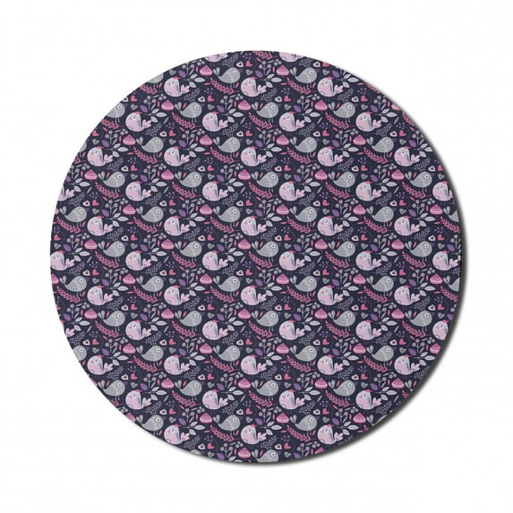 Woodland Mouse Pad for Computers, Fantasy World Forest with Birds Leaves and Hearts, Round Non-Slip Thick Rubber Modern Gaming Mousepad, 8" Round, Quartz Multicolor, by Ambesonne