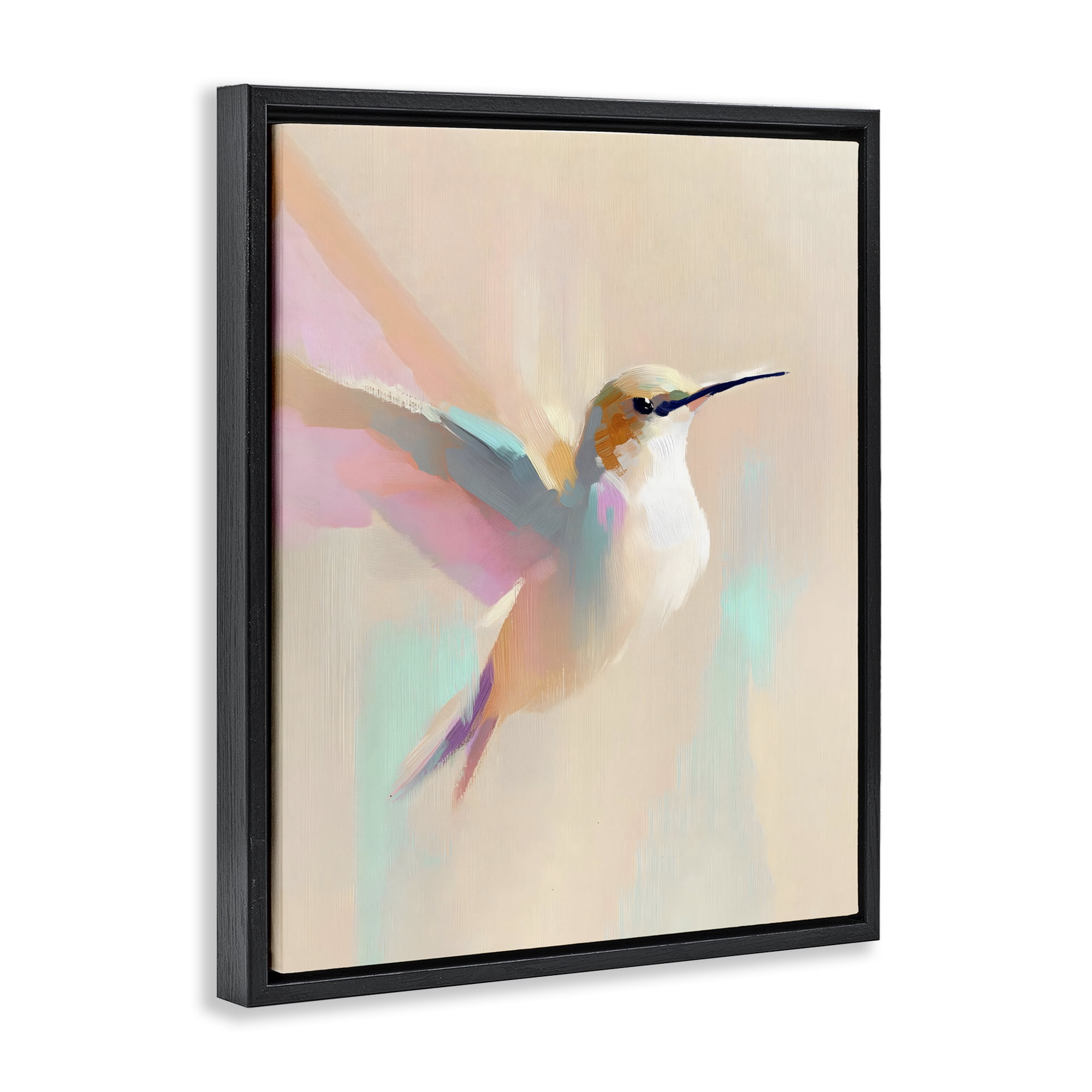 Stupell Industries Pastel Hummingbird in Flight Black Framed Floater Canvas Wall Art, design by The Prints Vibe