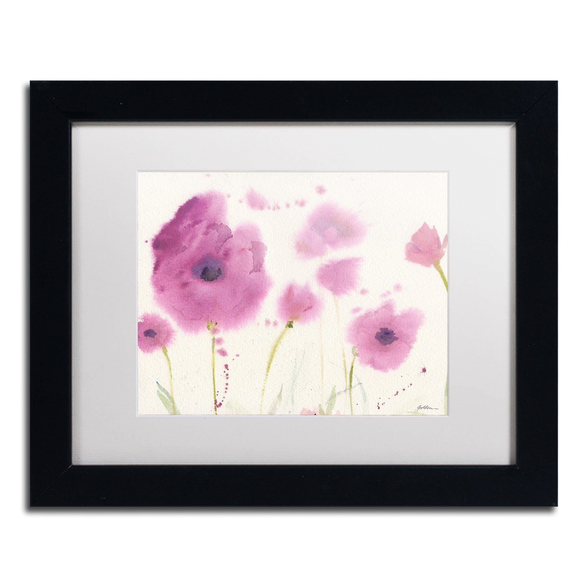 Trademark Fine Art "Purple Poppies" Canvas Art by Sheila Golden, White Matte, Black Frame