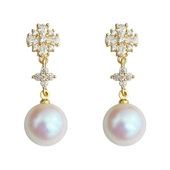 Velvora Water-drop Shape Design Earrings, Clip On Earrings, Gold With Pearls and Zircon for Gift