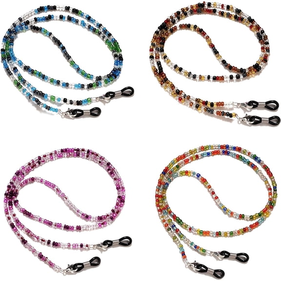 Beaded Eyeglass Chains, 4 PCS Colorful Bead Glasses Strap Anti-slip Spectacle Lanyard Sunglasses Neck Cord Trendy Eyewear Retainer Chain and Roap