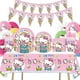 thumbnail image 4 of Juego de decoraciones para fiesta de cumpleaños de Hello Kitty con dibujos animados, vajilla desechable para niñas, vasos, platos, servilletas, pajitas, suministros para baby shower, 4 of 5