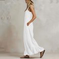 thumbnail image 6 of Square Neck Ruffle Hem Jumpsuit for Women - Flowy Wide Leg Boho Overall, Sleeveless Casual Vacation Romper with Pockets White XL, 6 of 7