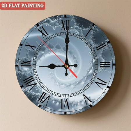 Wooden Wall Clock with Silver-Gray Spiral Texture Pattern, Silent Movement, Battery Operated (AA Batteries Not Included), Artistic Home Decor, 10×10inch (25×25cm)