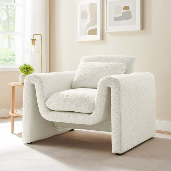 Modway Waverly Boucle Upholstered Armchair in Ivory