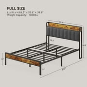 Full Bed Frame with Upholstered Wooden Headboard, Noise-Free, No Box Spring Needed, Ample Underbed Storage & Storage Headboard, Dark Grey
