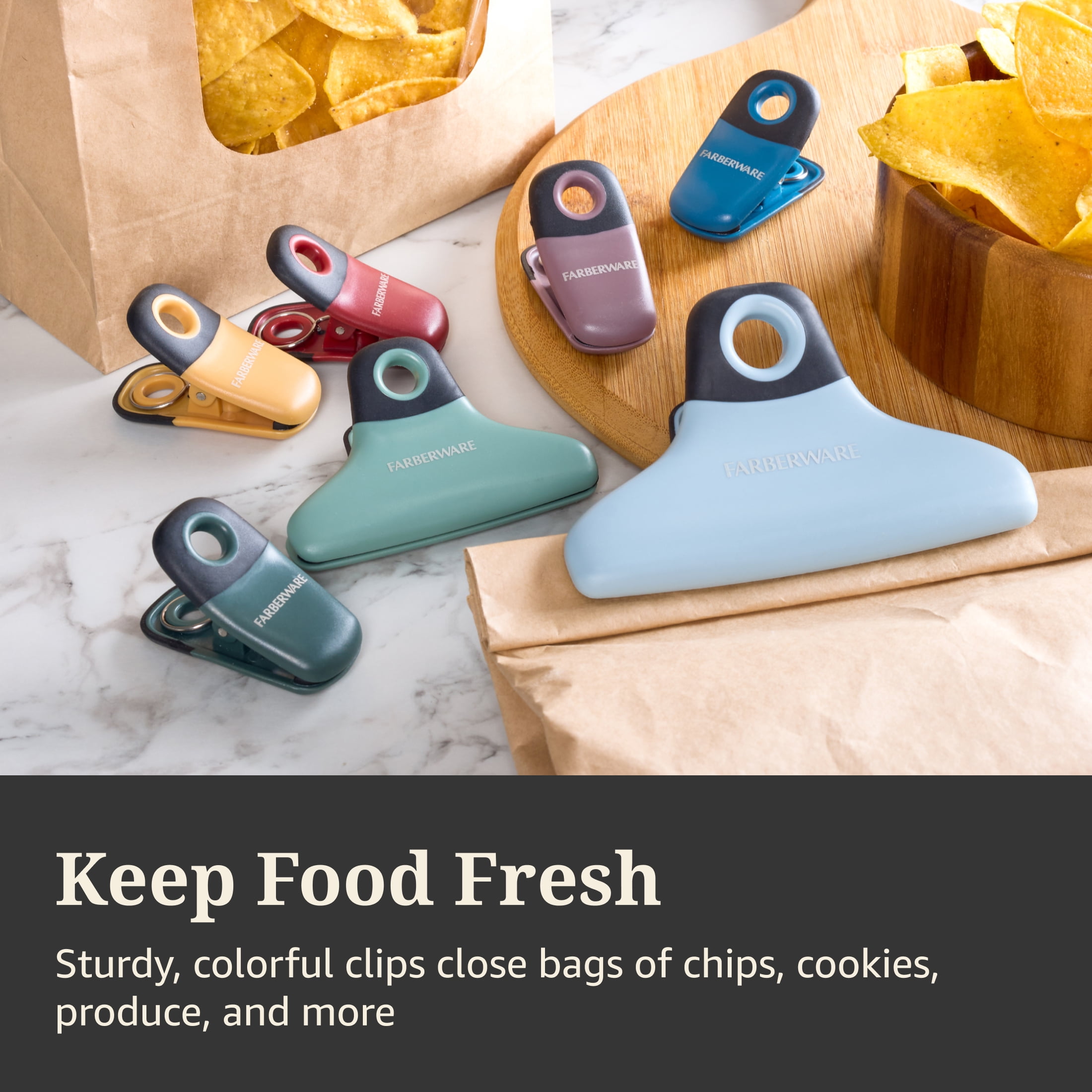 Farberware Soft Grips Assorted Magnetic Bag Clips for Storage and Organization (Set of 7)