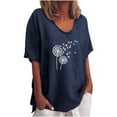 thumbnail image 1 of Femmes Blouse Confortable Coton Lin Col Rond Imprimé Floral Short Sleeve Top Chemise en Vrac Été Tops, 1 of 4